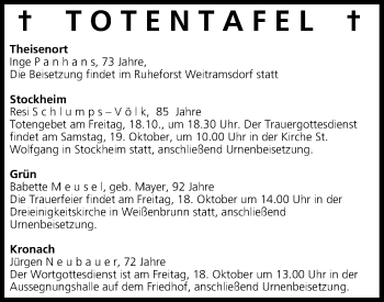 Anzeige von Totentafel vom 17.10.2013 von MGO