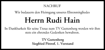Anzeige von Rudi Hain von MGO
