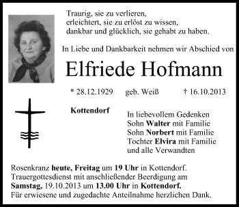 Anzeige von Elfriede Hofmann von MGO