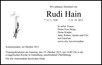 Anzeige von Rudi Hain von MGO