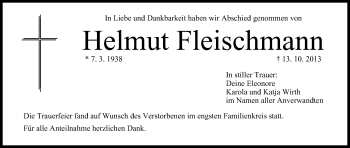 Anzeige von Helmut Fleischmann von MGO