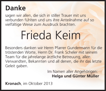 Anzeige von Frieda Keim von MGO