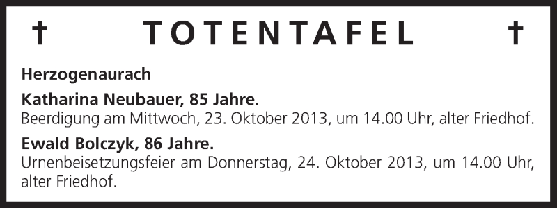  Traueranzeige für Totentafel vom 22.10.2013 vom 22.10.2013 aus MGO