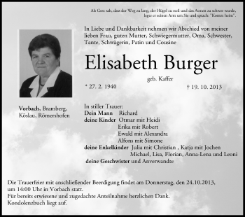 Anzeige von Elisabeth Burger von MGO
