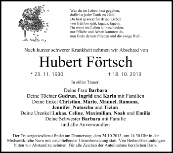 Anzeige von Hubert Förtsch von MGO