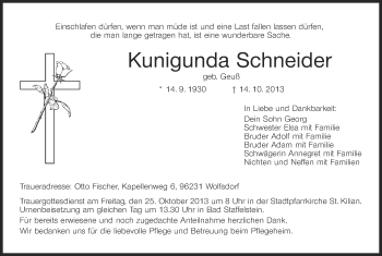 Anzeige von Kunigunda Schneider von MGO