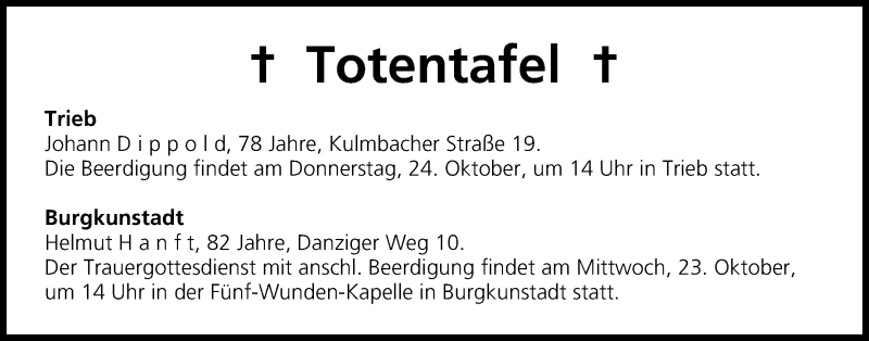 Traueranzeige für Totentafel vom 23.10.2013 vom 23.10.2013 aus MGO