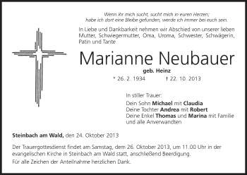 Anzeige von Marianne Neubauer von MGO