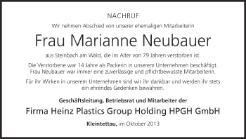 Anzeige von Marianne Neubauer von MGO