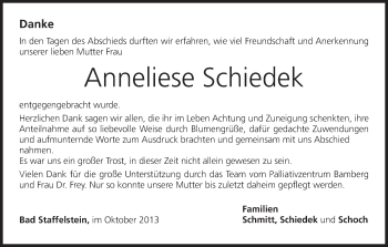 Anzeige von Anneliese Schiedek von MGO