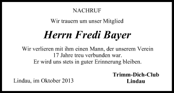 Anzeige von Fredi Bayer von MGO