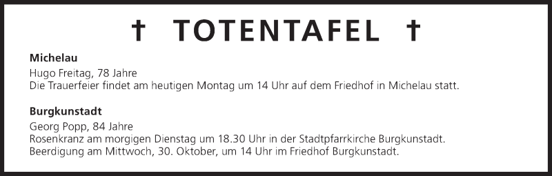  Traueranzeige für Totentafel vom 28.10.2013 vom 28.10.2013 aus MGO