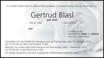 Anzeige von Gertrud Blasl von MGO