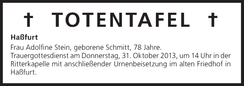  Traueranzeige für Totentafel vom 29.10.2013 vom 29.10.2013 aus MGO