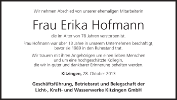 Anzeige von Erika Hofmann von MGO