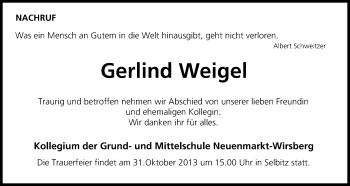 Anzeige von Gerlind Weigel von MGO