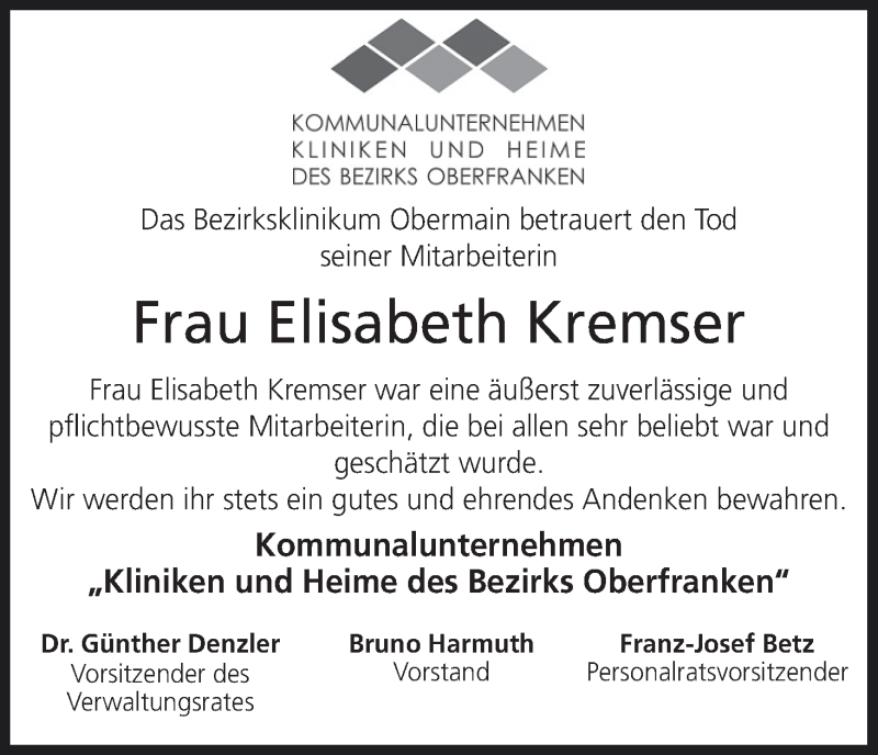  Traueranzeige für Elisabeth Kremser vom 29.10.2013 aus MGO