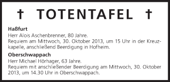 Anzeige von Totentafel vom 30.10.2013 von MGO
