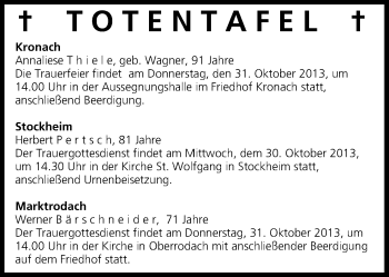 Anzeige von Totentafel vom 30.10.2013 von MGO