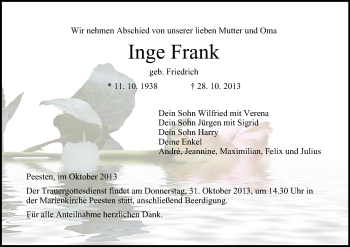 Anzeige von Inge Frank von MGO