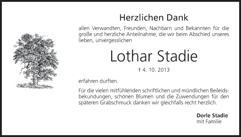  Traueranzeige für Lothar Stadie vom 01.11.2013 aus MGO