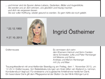 Anzeige von Ingrid Östheimer von MGO