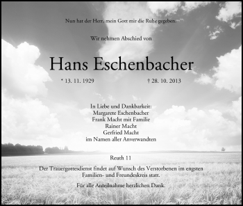Anzeige von Hans Eschenbacher von MGO