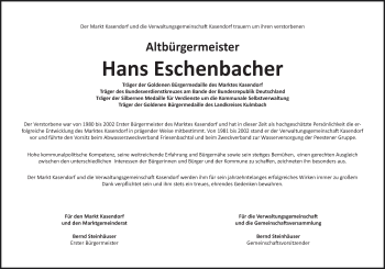 Anzeige von Hans Eschenbacher von MGO
