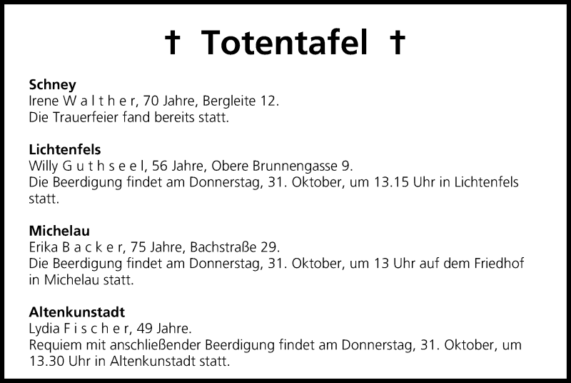  Traueranzeige für Totentafel vom 31.10.2013 vom 31.10.2013 aus MGO