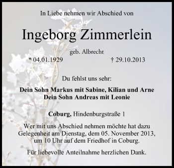 Anzeige von Ingeborg Zimmerlein von MGO