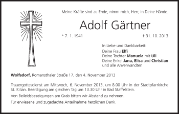 Anzeige von Adolf Gärtner von MGO