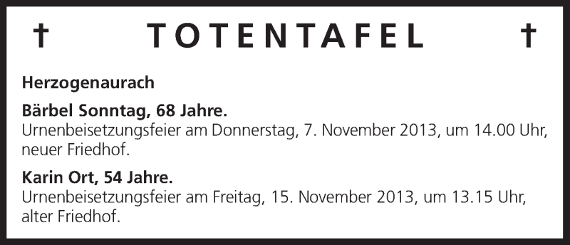  Traueranzeige für Totentafel vom 05.11.2013 vom 05.11.2013 aus MGO