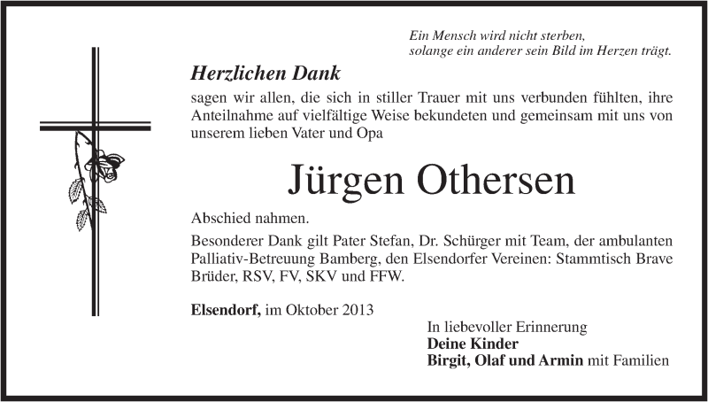  Traueranzeige für Jürgen Othersen vom 01.11.2013 aus MGO