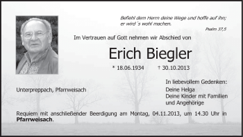 Anzeige von Erich Biegler von MGO