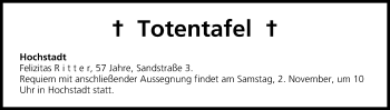 Anzeige von Totentafel vom 01.11.2013 von MGO