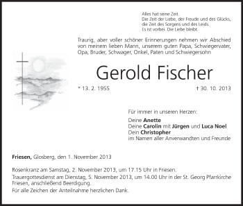 Anzeige von Gerold Fischer von MGO