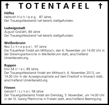 Anzeige von Totentafel vom 05.11.2013 von MGO