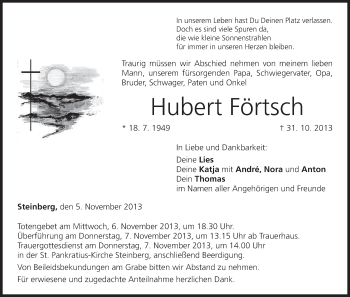 Anzeige von Hubert Förtsch von MGO
