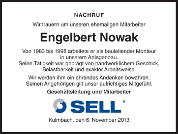 Anzeige von Engelbert Nowak von MGO