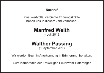Anzeige von Manfred Weith von MGO