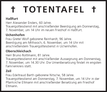Anzeige von Totentafel vom 06.11.2013 von MGO