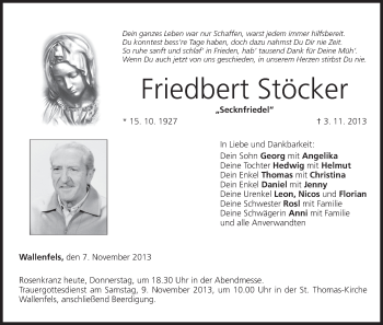 Anzeige von Friedbert Stöcker von MGO
