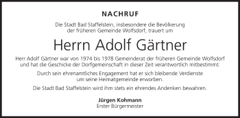 Anzeige von Adolf Gärtner von MGO