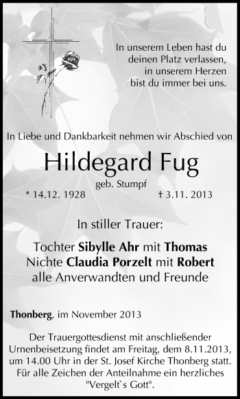 Anzeige von Hildegard Fug von MGO