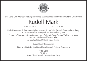 Anzeige von Rudolf Mark von MGO