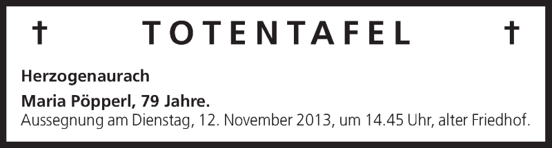  Traueranzeige für Totentafel vom 08.11.2013 vom 08.11.2013 aus MGO