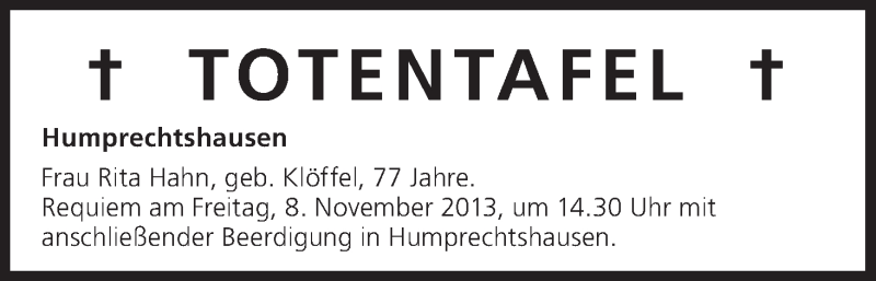  Traueranzeige für Totentafel vom 08.11.2013 vom 08.11.2013 aus MGO