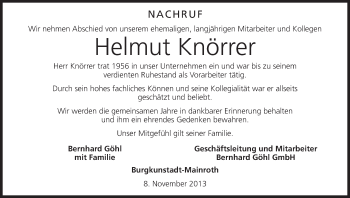 Anzeige von Helmut Knörrer von MGO