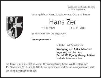 Anzeige von Hans Zerl von MGO