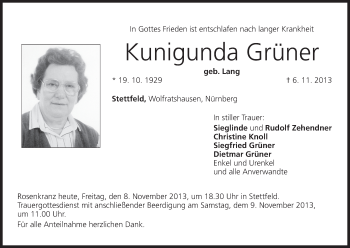 Anzeige von Kunigunda Grüner von MGO